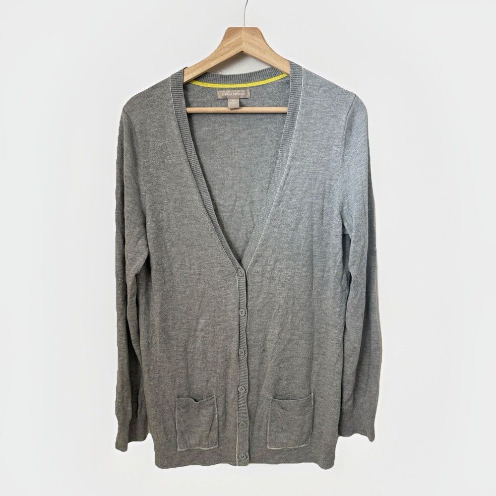Banana Republic Cardigan Womens Gray Button Front Merino Wool Viscose Pockets XL